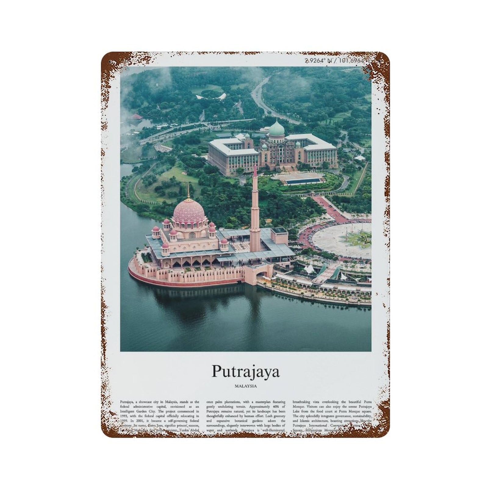 xiaoxiaoshen Putrajaya Malaysia City Scenery Wall Decor Art Metal Tin Poster Modern Home Decor Art Home Bar Shop Decorations Vintage Sign 40x30cm