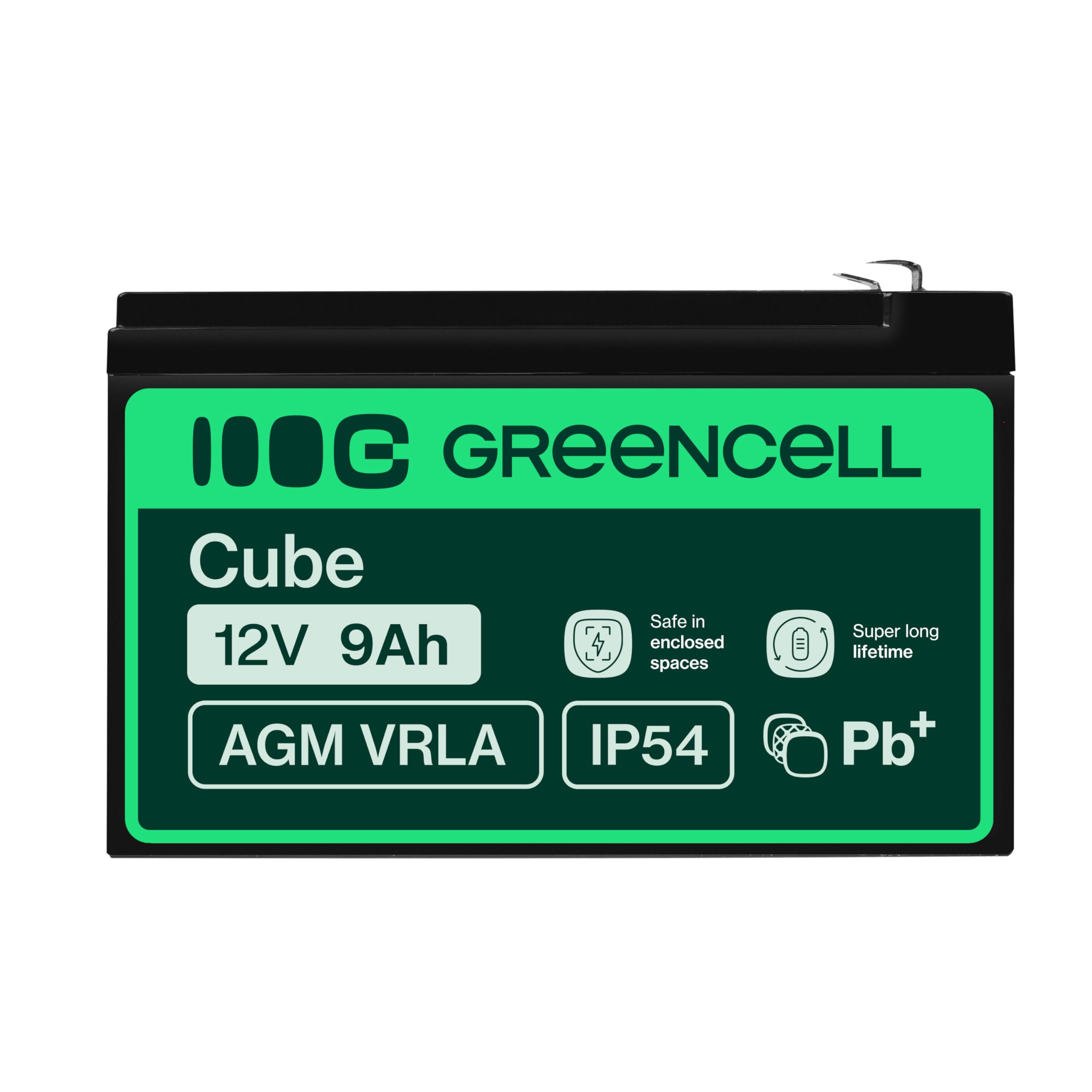 Green Cell Batteria AGM 12V 9Ah ricaricabile sigillata VRLA | Per UPS, allarmi, giocattoli elettrici, impianti solari, scooter, backup e uso ciclico senza manutenzione