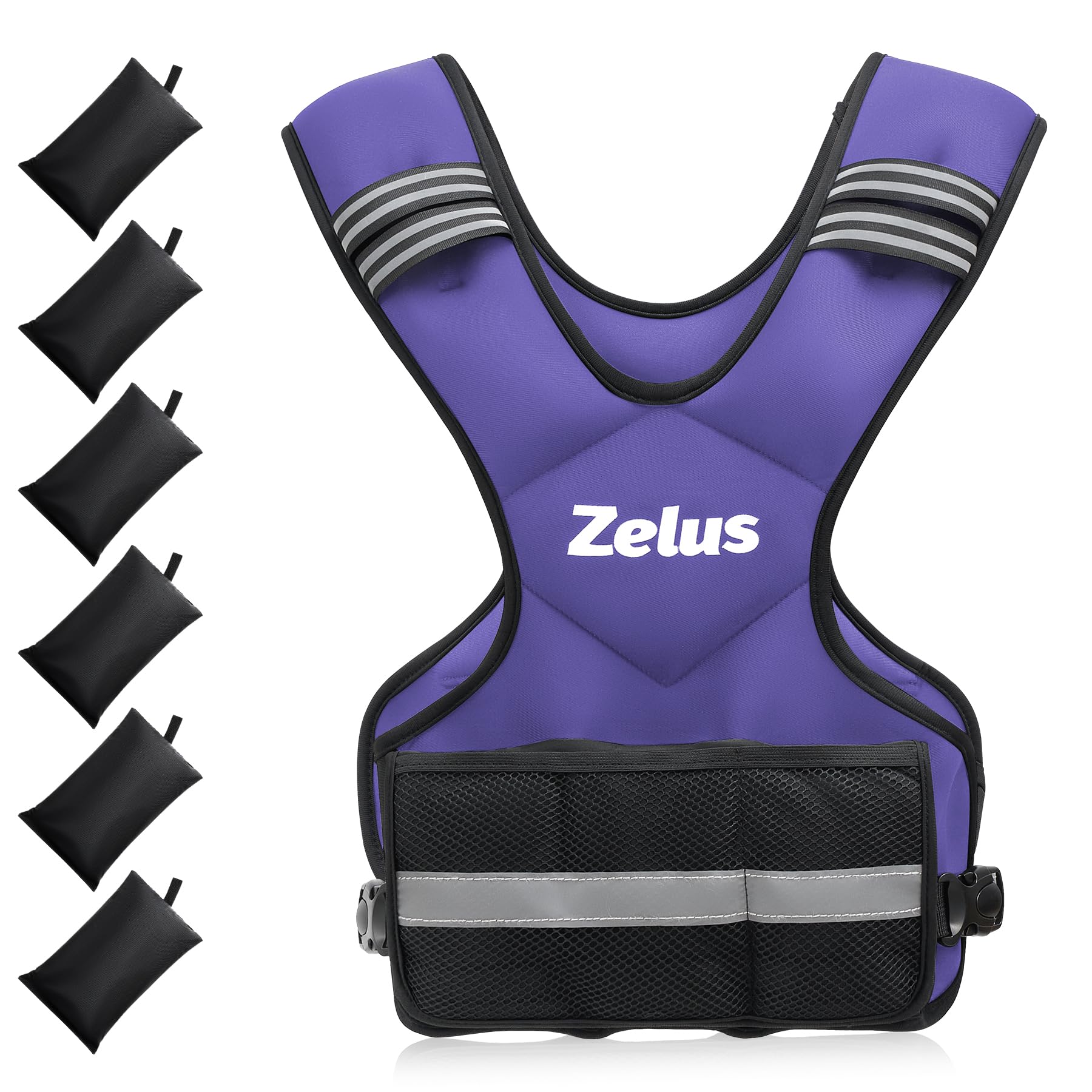 ZELUS Weighted Vest for Men and Women, Adjustable Body Weight Vest Exercise Set for Workouts, 9-14.5kg Vest with 6 Ironsand Weights for Cardio Strength Training Walking Jogging, Purple