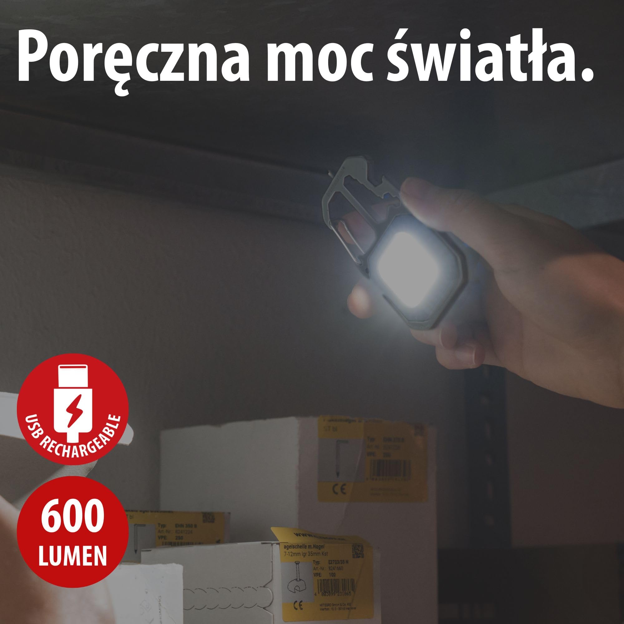 Brennenstuhl Mini LED Latarka MTL 600 A (akumulatorowa latarka warsztatowa 600 lm, 7 trybów świecenia, brelok do kluczy, otwieracz do butelek, końcówki i klucze – np. na wypadek awarii lub na kemping)