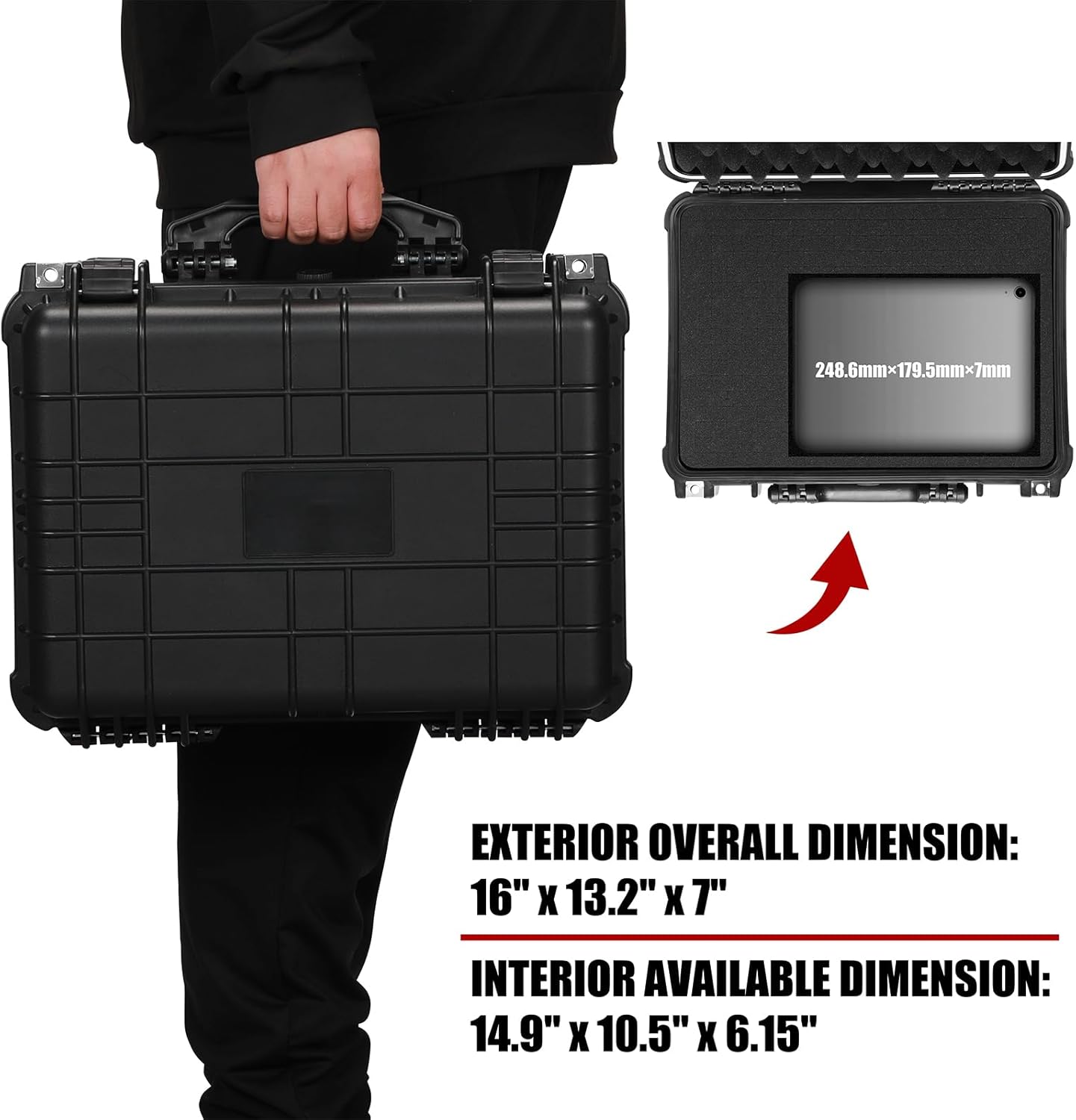 Mayouko 16" Waterproof Plastic Toolbox with Foam Insert, 16" x 13.2" x 7", IP67 Lockable Storage Box, Customizable Foam, Shockproof Hard Case Weatherproof Container, Protective Hard Camera Case