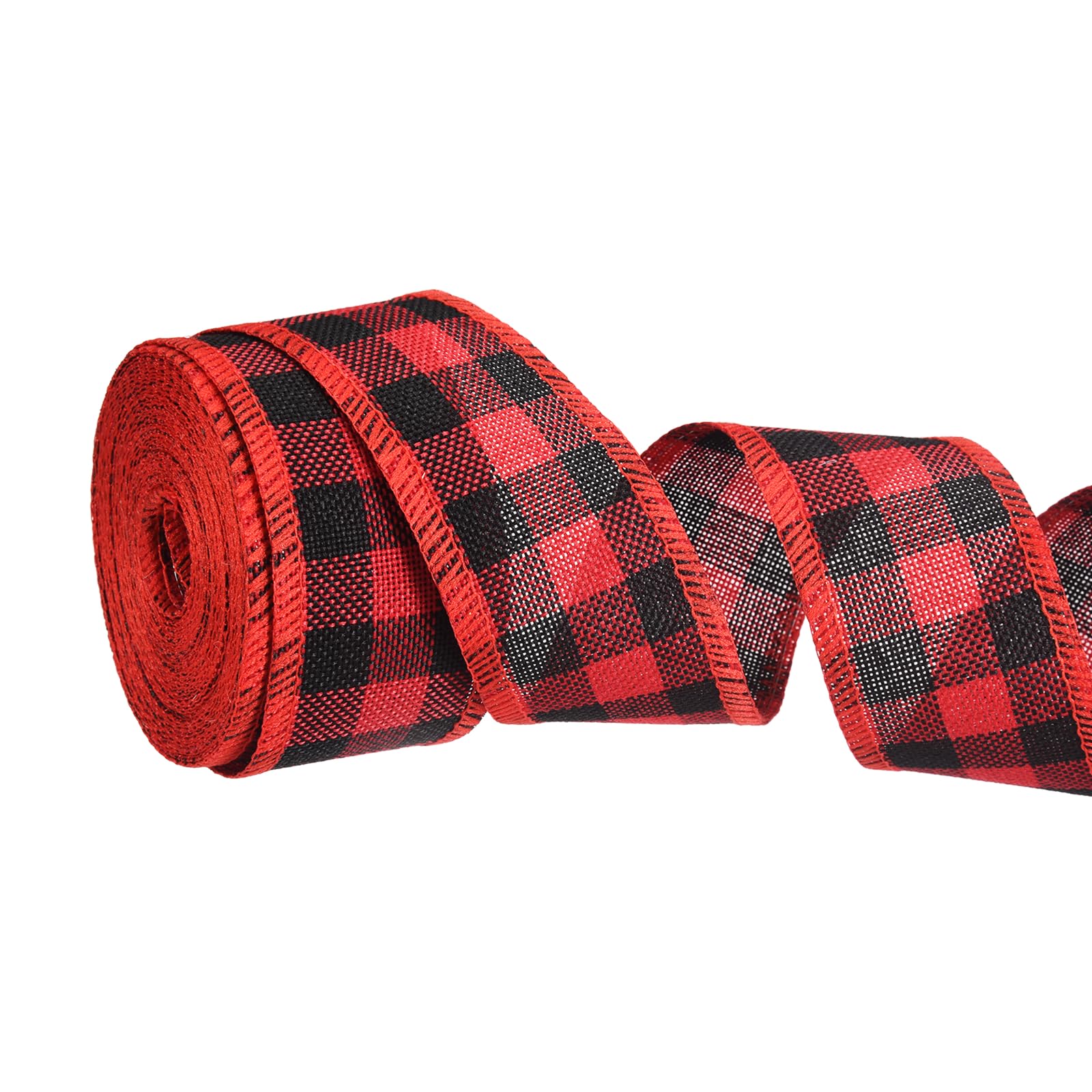 PATIKIL Burlap Wired Ribbon, (40mm x 6m, Red and Black) — image 1