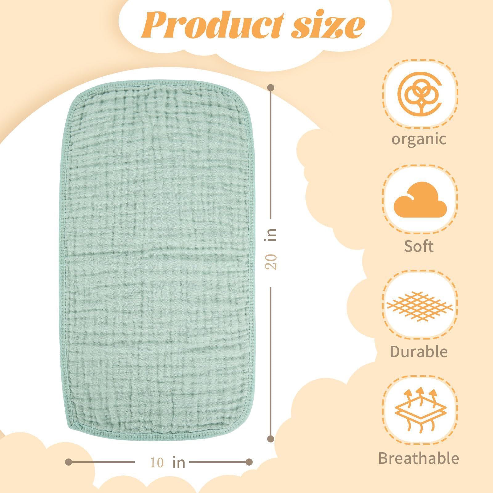 MIGIOL Baby Burp Cloth - Paño de muselina de algodón 100 % algodón para recién nacido, 10 x 20 pulgadas (blanco y verde, 6 piezas)