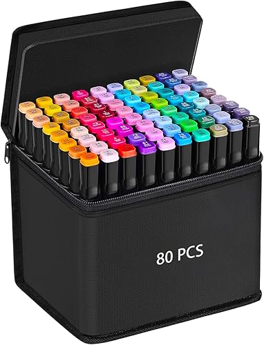 Marcadores de alcohol de 80 colores, marcadores de arte permanente de doble punta con maleta negra, para adultos, para colorear, bocetos, hacer