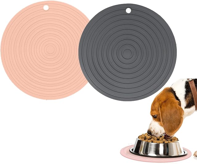 Silicone Pet Food Mat ZEACCT 2 Pieces Food Bowl Place-Mat Pet Feeding Mat Small Pet Dog Cat Food Mats For Floors For Food And Water, Suitable For Medium And Small Pet, 9.5 X 9.5 Inches