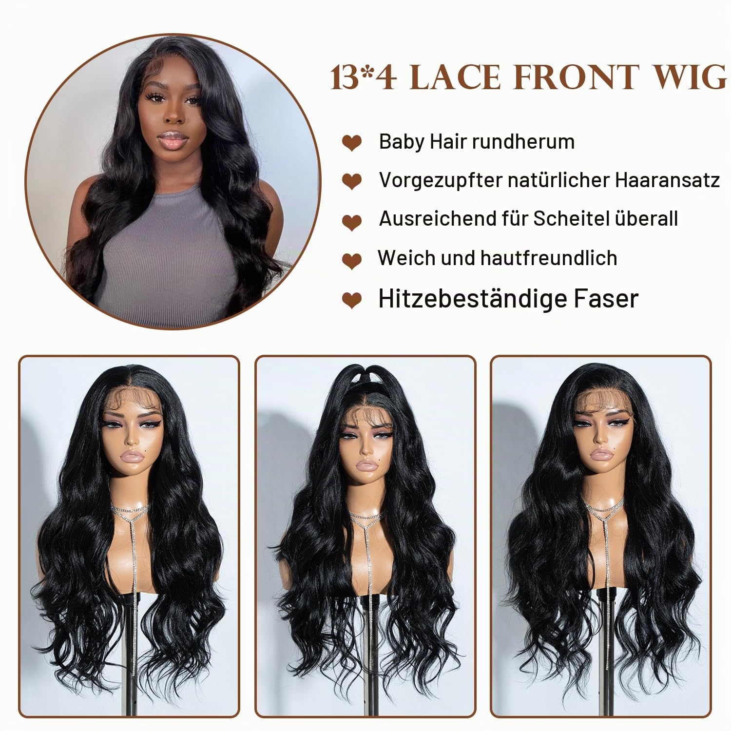 Joedir Körperwelle Perücken für Frauen 13X4 Lace Frontal Perücke Vorgezupft Synthetische Lace Front Perücken 30 Zoll Loose Deep Wave Perücke mit Baby Haar