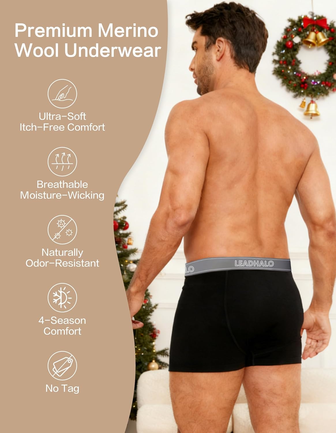 3 Pack Merino Wool Underwear for Men, Moisture Wicking Wool Boxers Briefs for Base Layer, Thermal Boxers with Pouch - Image 3