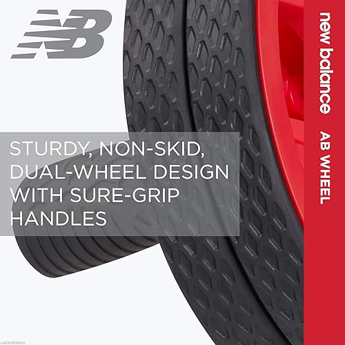 Miniatura 5 de New Balance Ab Wheel - Rodillo abdominal con ruedas antideslizantes con asas de agarre seguro, negrorojo