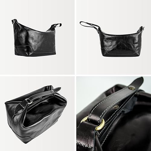 Miniatura 4 de Time Resistance Neceser de cuero Dopp Bag para hombres y mujeres Estuche cosmético de cuero real, Negro -