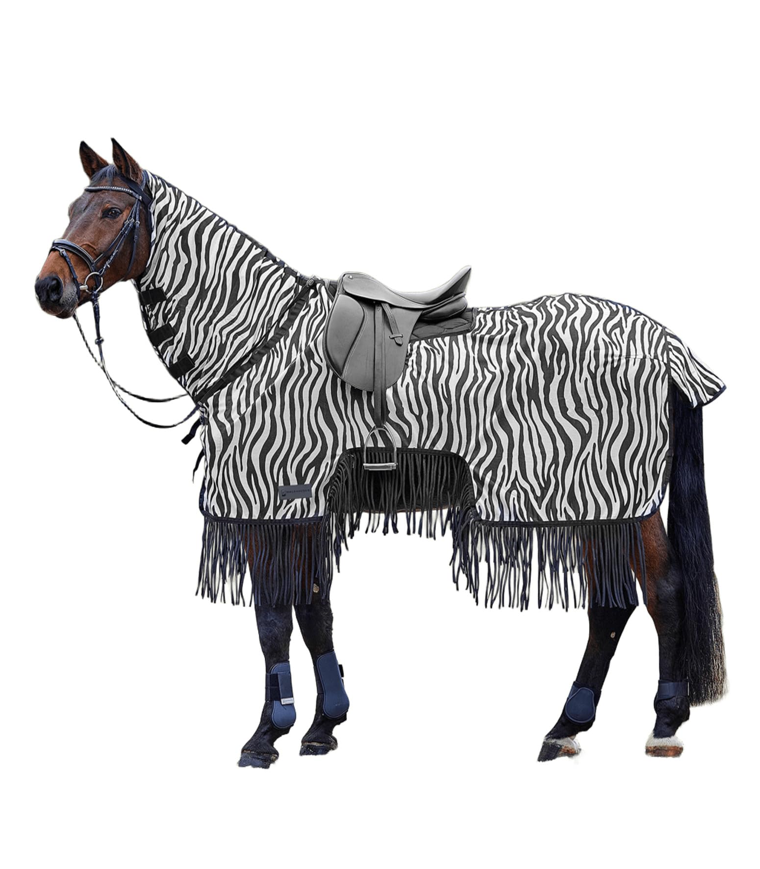 Couverture anti-mouches Zebra Waldhausen 115 cm soulagement poney franges