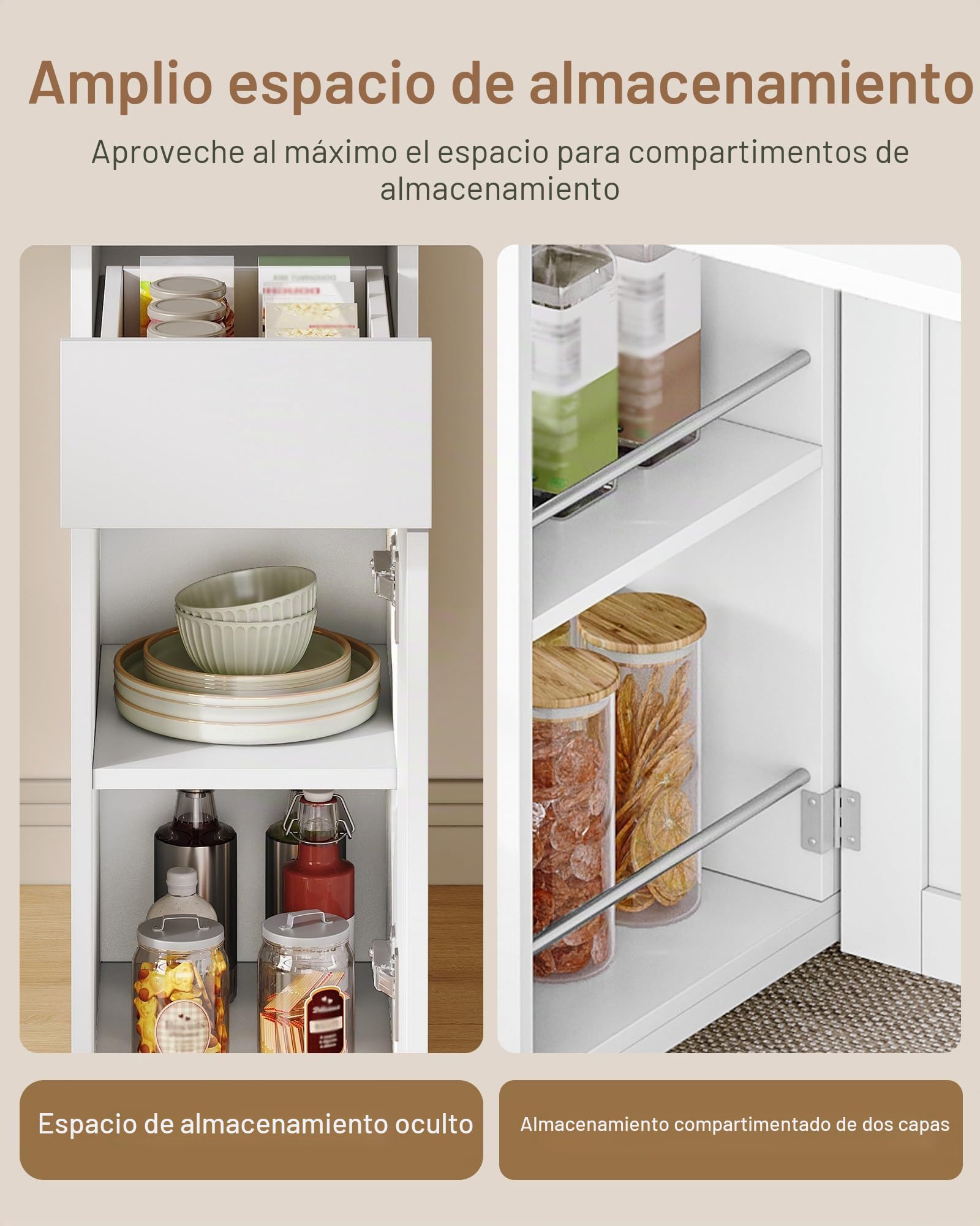 Hzuaneri Mesa Plegable Comedor, con Cajones, 140 x 75 x 75 cm, Blanco | Ahorra Espacio, con Compartimentos de Almacenamiento y Ruedas, Capacidad para 4 a 6 Personas, KT14003W