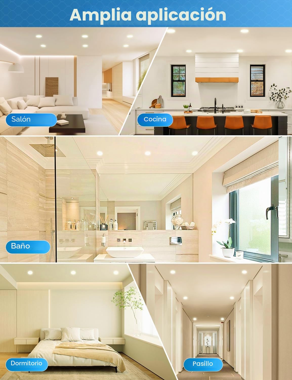 Focos LED Empotrables, Corte Ø68-80 mm, Luz Neutra 4000 K, 20 Uds | Ultraplanos 25mm, 5W 450lm, IP44, No Regulables, Downlight y Ojos de Buey Redondos para Techo de Pladur, Baño/Cocina/Salón