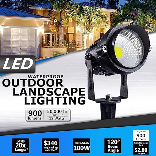 Miniatura 2 de SUNVIE Iluminación LED de paisaje al aire libre, 12 W, luces de graden impermeables, focos LED COB con soporte de púas para lámpara decorativa de