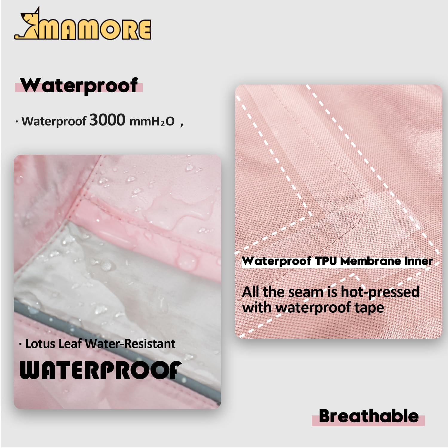 Waterproof Dog Raincoat with Reflective Strip, Adjustable Breathable Rain Coat Jacket with Leash Hole for Dogs (Pink&White - Image 4