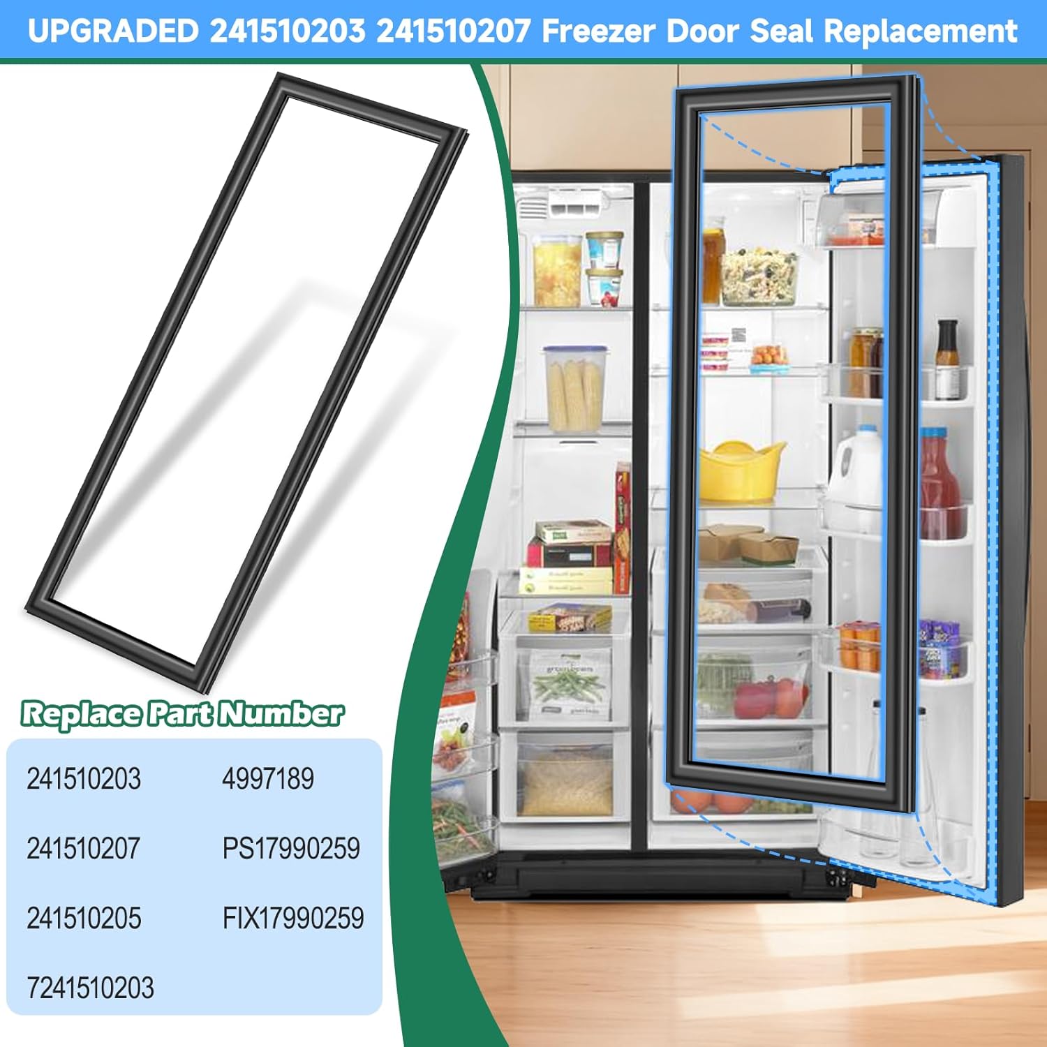 UPGRADED 241510203 241510207 Refrigerator Door Gasket Replacement Compatible with 241510205 Frigidaire, Kenmore Refrigerator Door Seal, Replaces Part Number 7241510203 4997189 Freezer Door Gasket