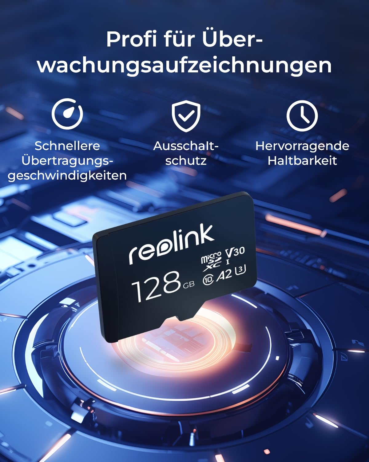 Reolink 128 GB microSDXC Speicherkarte Klasse 10 A2 V30 U3 TF bis 100 MB/s