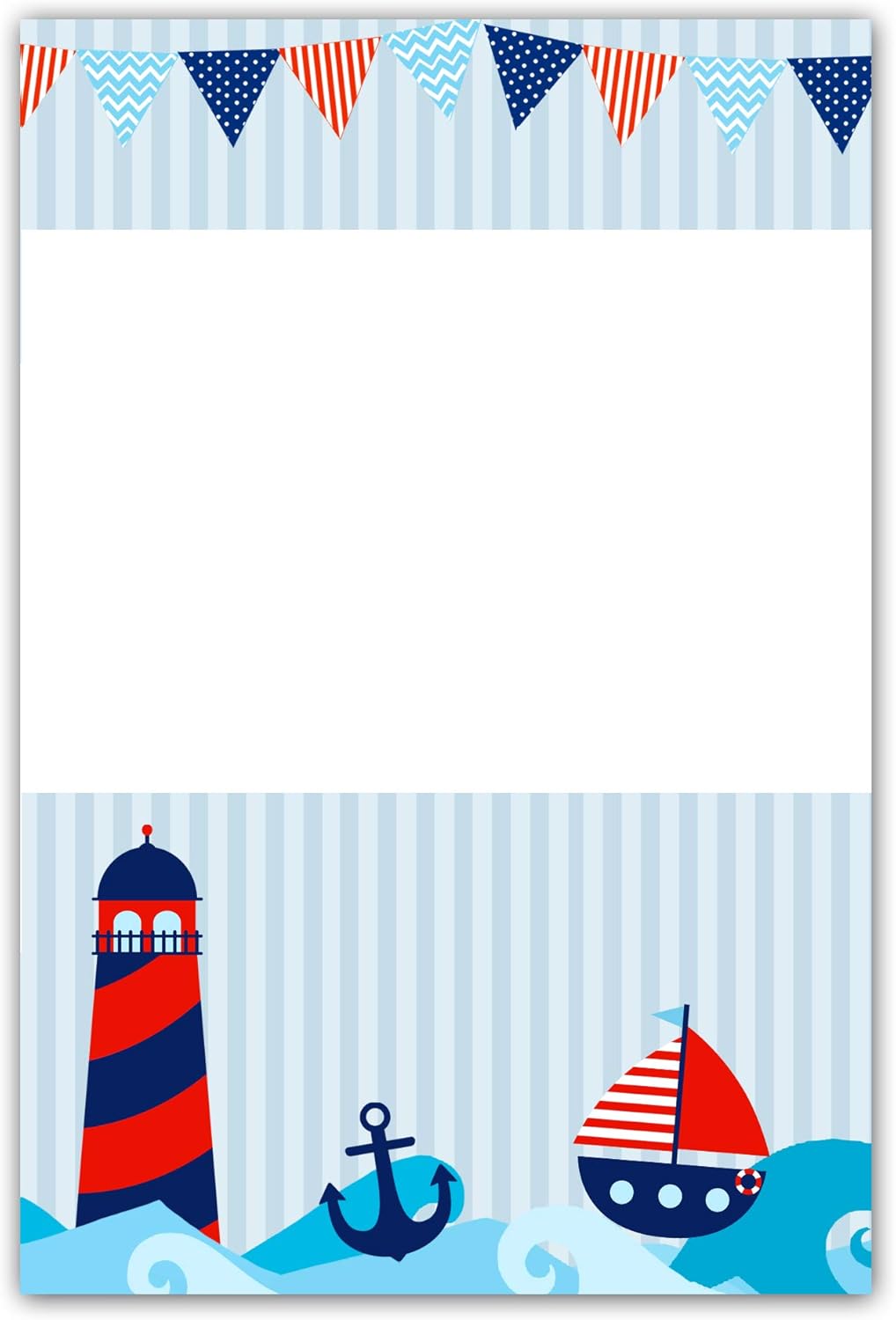 30 Blank Thank You Cards Invitations Notes Nautical Birthday Baby Shower + 30 White Envelopes