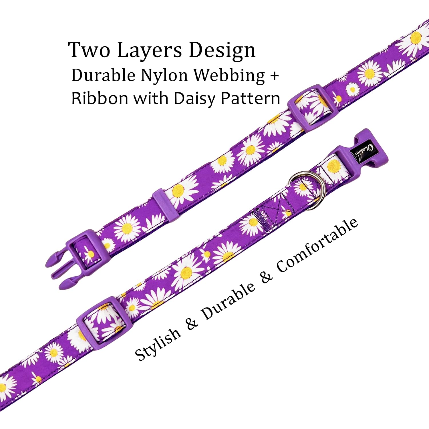Olahibi Basic Dog Collar, Nylon Webbing Plus Cotton Ribbon, Daisy Pattern, for Small Dogs.(S, Purple Daisy) - Image 4
