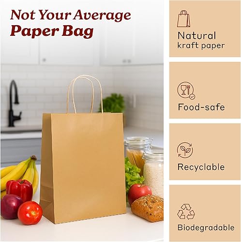 Miniatura 4 de PTP BAGS Bolsas naturales de 8 x 4.75 x 10.5 pulgadas (paquete de 50) bolsas de regalo de papel kraft reciclables