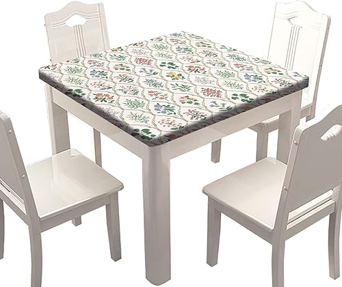 Miniatura 28 de SongYi Mantel cuadrado de grano de madera, textura de madera marrón, borde elástico, decoración del hogar, cubierta de mesa de poliéster, Grano de