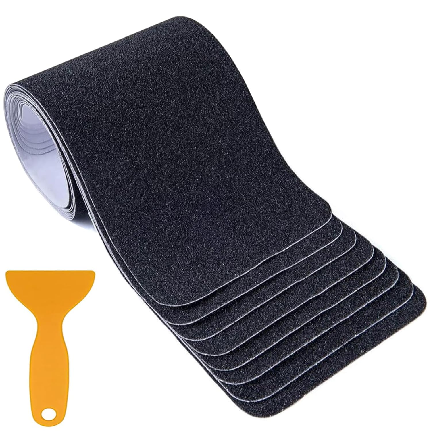 15 Pack Anti-Slip Tape, 4 x 30 Inch PET Sandpaper Grip Tape, 12 Mil Thick Waterproof Grit Safety Tape for Stairs, Steps, Ramps, Ladders, Boat, Floor - Easy to Cut & Install, No Residue (Black)