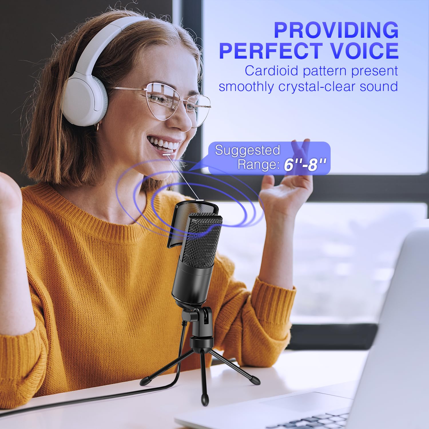 FIFINE Microfono USB per podcast, microfono a condensatore per PC Plug & Play, kit microfono con braccio a braccio, diaframma grande da 16 mm, pulsante mute per registrazione canto, streaming, YouTube