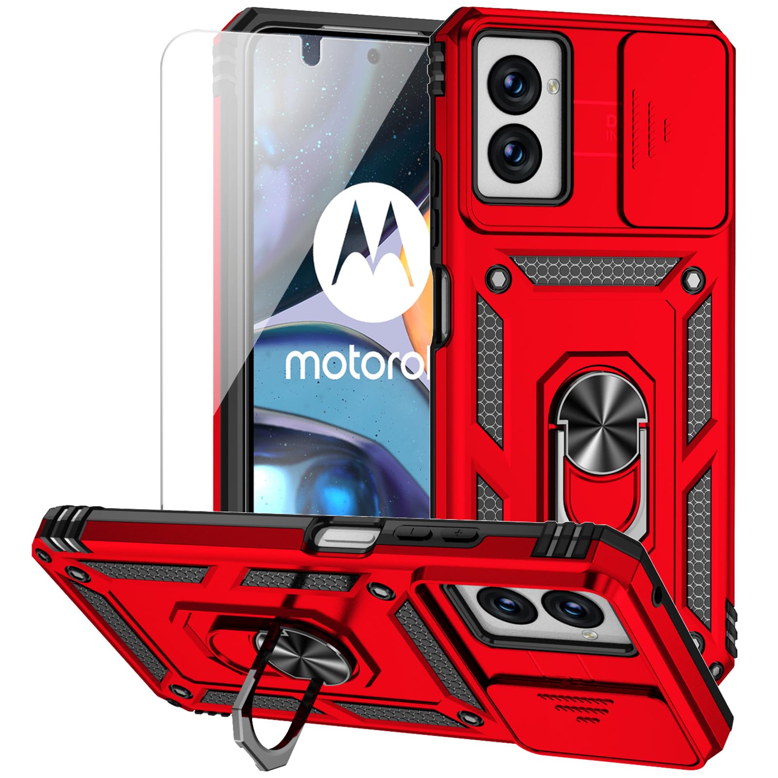 for Motorola Moto G Power 5G 2024 Case with Camera Lens Cover HD Screen Protector, Dual Layer Military-Grade Drop Tested Magnetic Ring Holder
