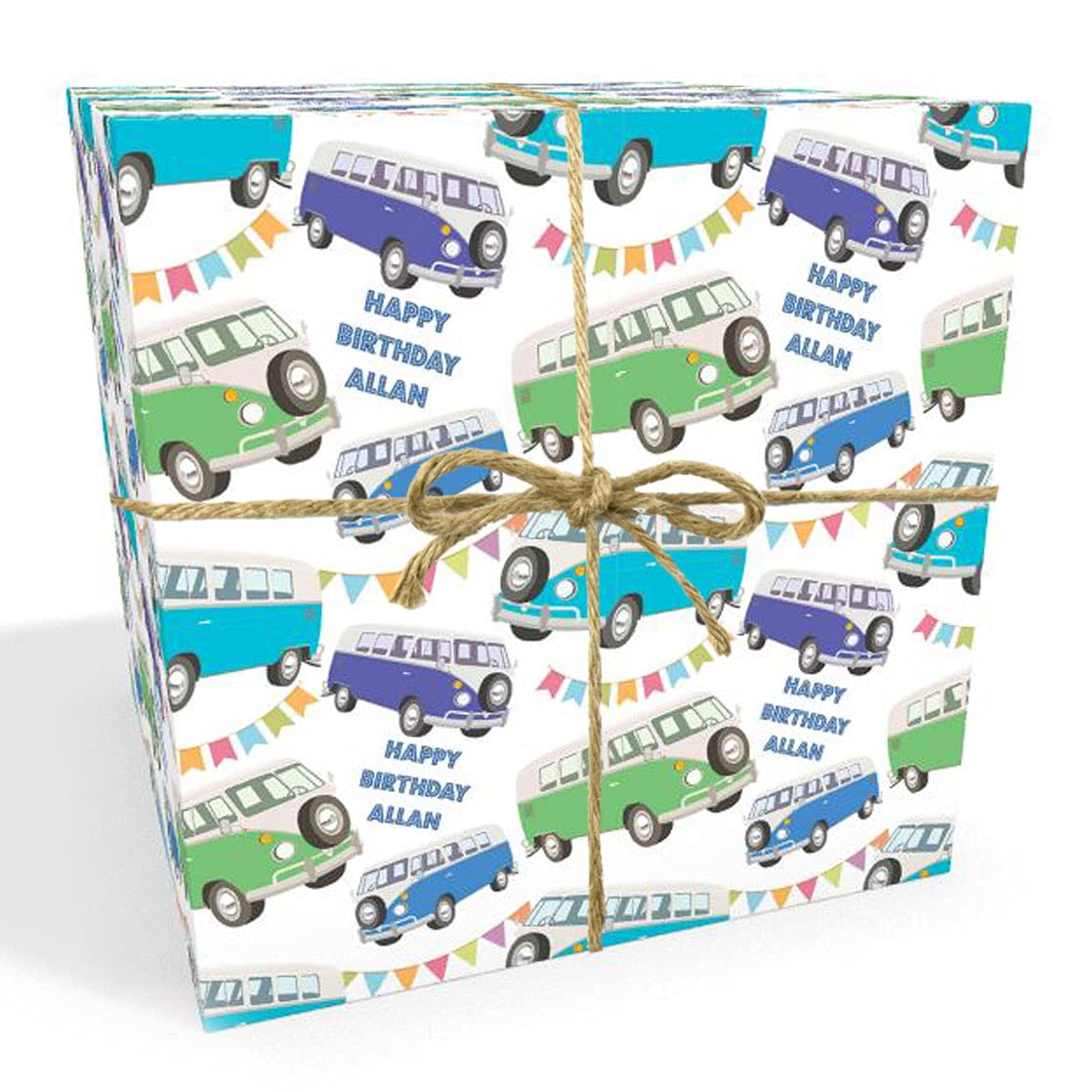 Campervan Personalised Birthday Gift Wrap with 2 Tags - Recyclable