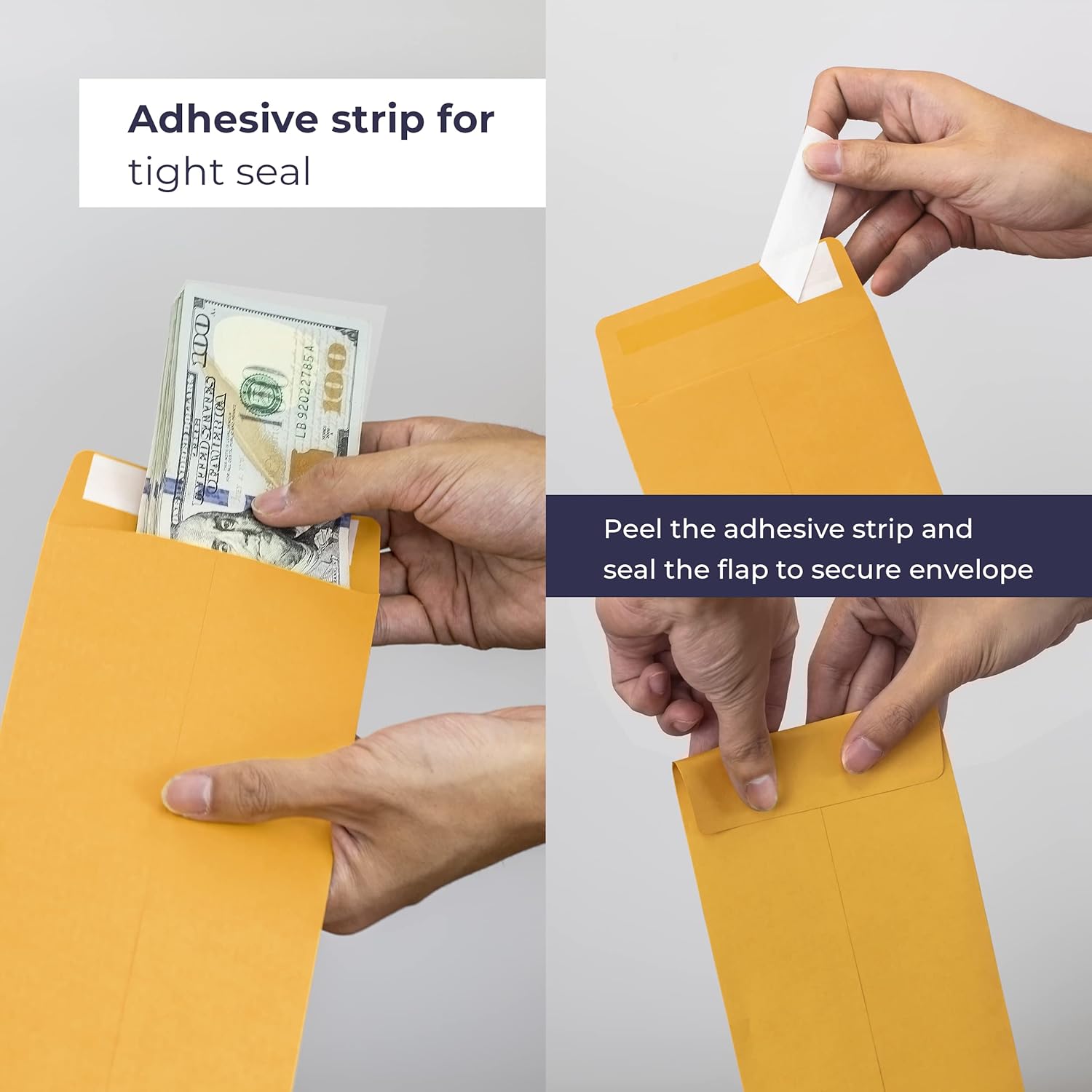 Volcora 100 Pack Cashier Envelopes, Cash Deposit Envelopes, Self Adhesive Cash Envelopes, Money Envelopes, Brown Kraft Bank Deposit Slips for Retailers, Restaurants, Small Businesses, Stores - Image 3