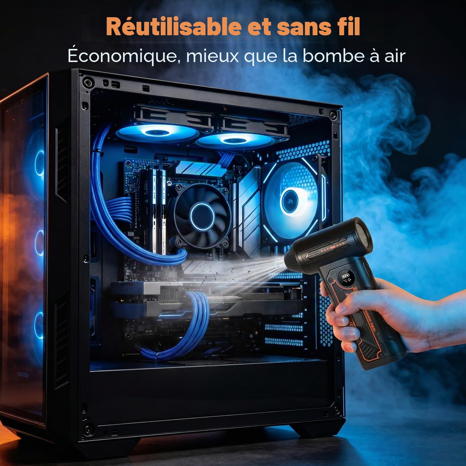 HANSILK Souffleur Air Comprimé 150000 TR/Min 4 vitesses réglables | équipé d'un écran LED et Sans fil et portable.pour nettoyer PC, clavier, voiture, intérieur et extérieur de la maison