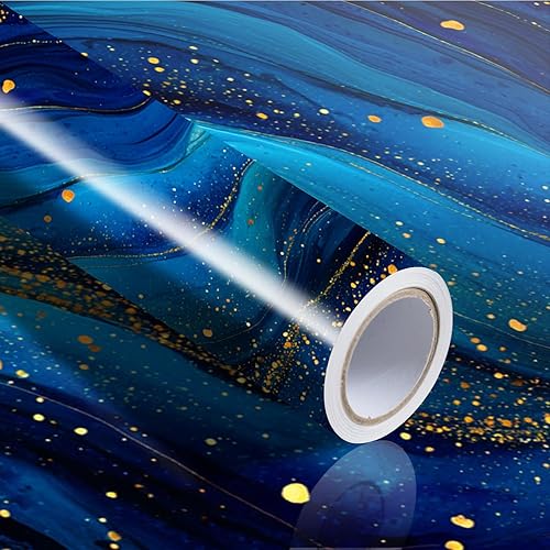 Miniatura 20 de Nuxovilar Papel Tapiz de Mármol Galaxia Azul Oscuro con Textura Despegar y Pegar, 15.75"x39.37", Papel de Contacto Autoadhesivo, Patrón Cósmico Tipo