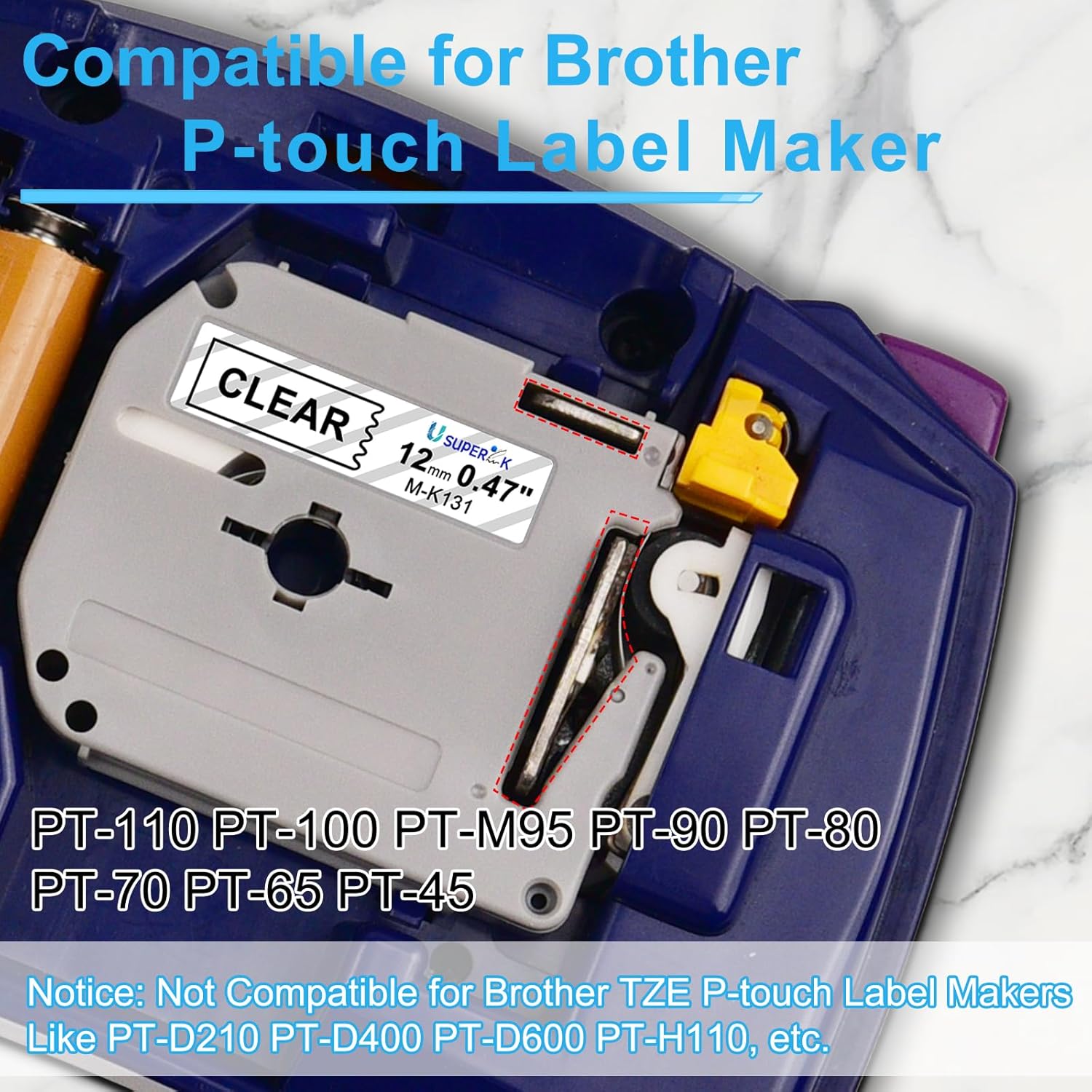 SuperInk 4 Pack Compatible for Brother Ptouch M Tape MK131 M-K131 M131s 0.47 Inch 12mm 1/2'' Black on Clear M Label Tape for Ptouch PTM95 PT85 PT65 PT90 PT-85 Label Maker Refills - Image 3