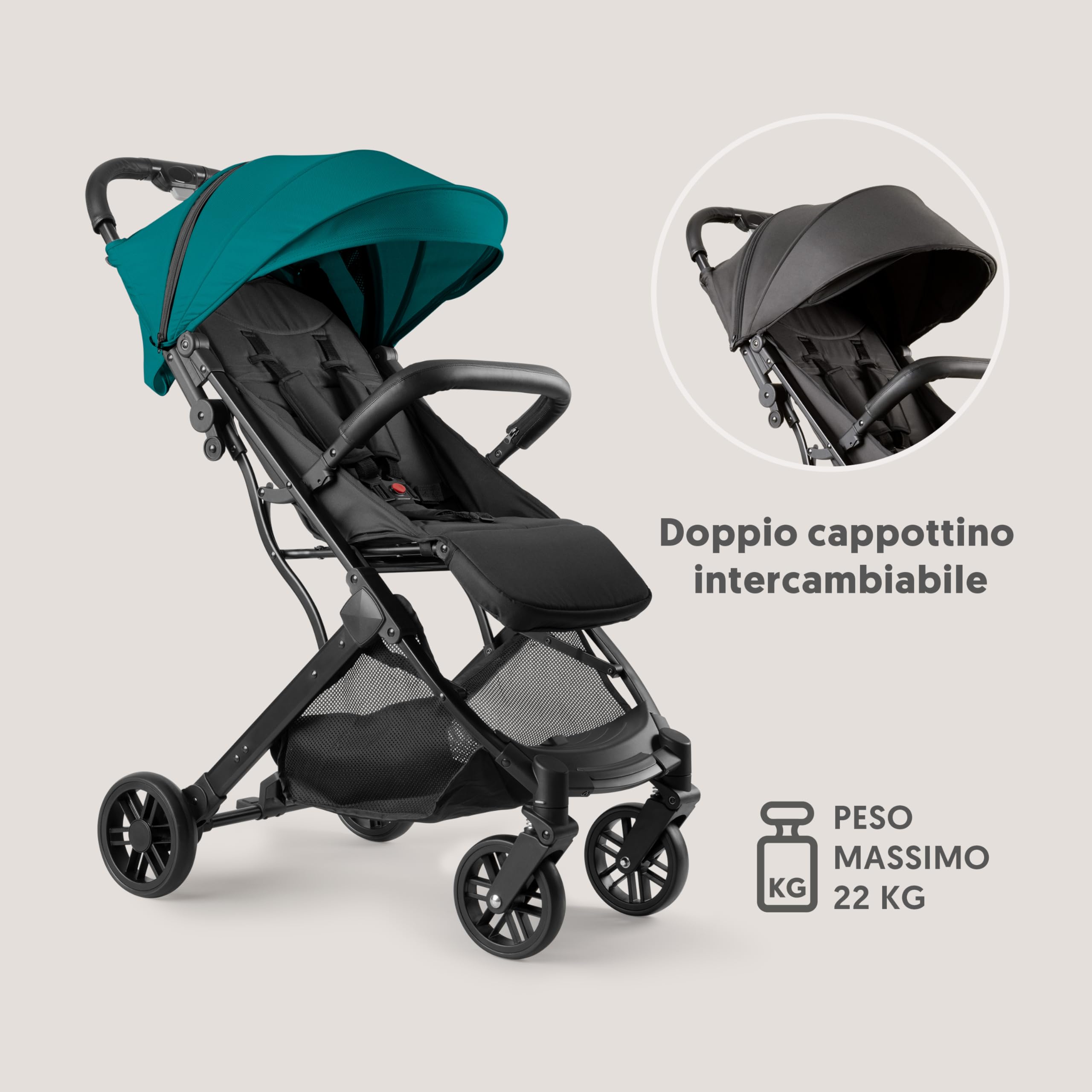 Interbaby Passeggino Leggero Compatto da Viaggio Aereo 22 kg (Rosso) | Passeggino chiusura una mano, bagaglio a mano aereo, cappottina XXL, schienale reclinabile, ammortizzatori 4 ruote