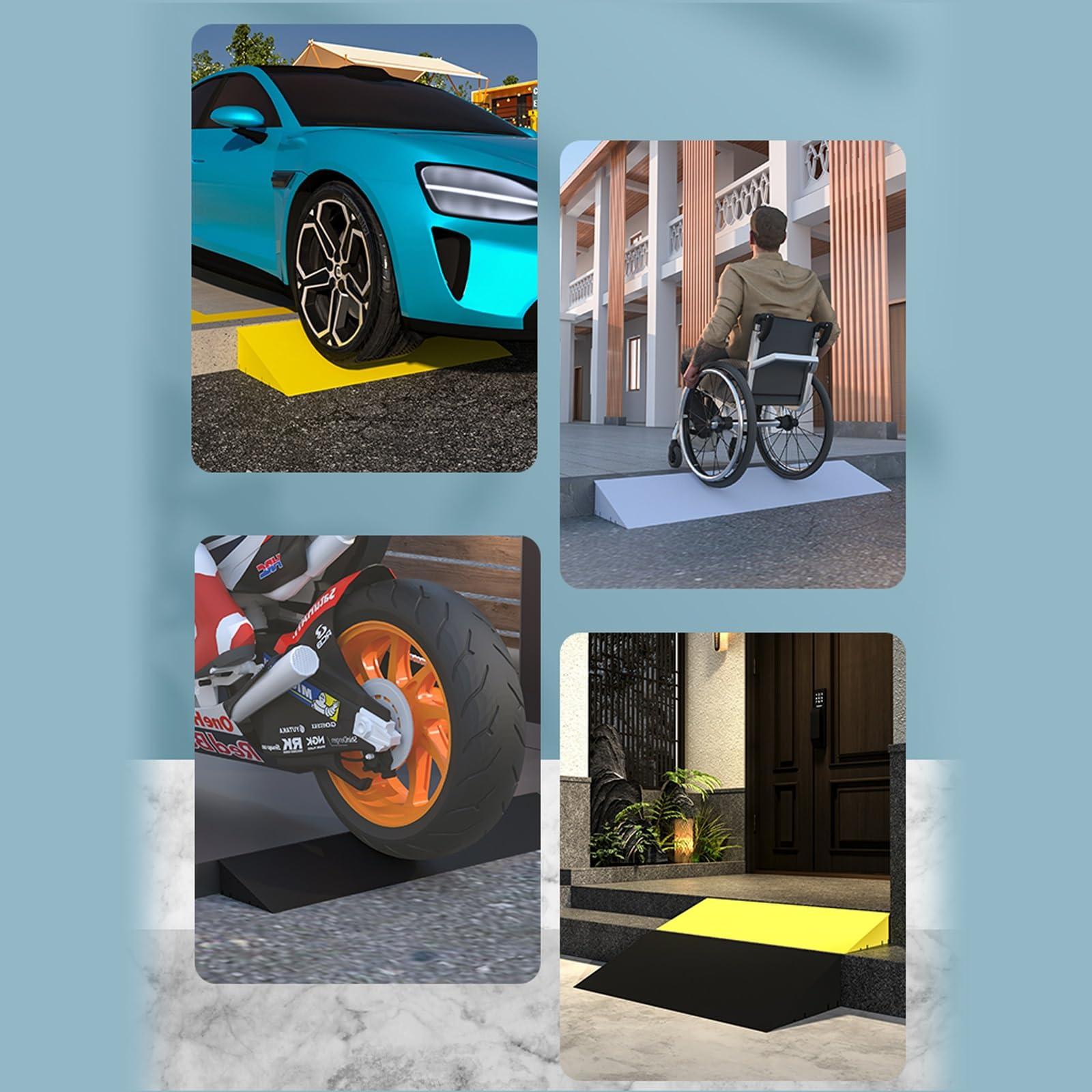 Rampa per Disabili, Rampe per Auto Antiscivolo, Portata 3500 kg, per Ingressi con Aspirapolvere Domestico, Capannoni e Scale(Black,50x22x9cm)