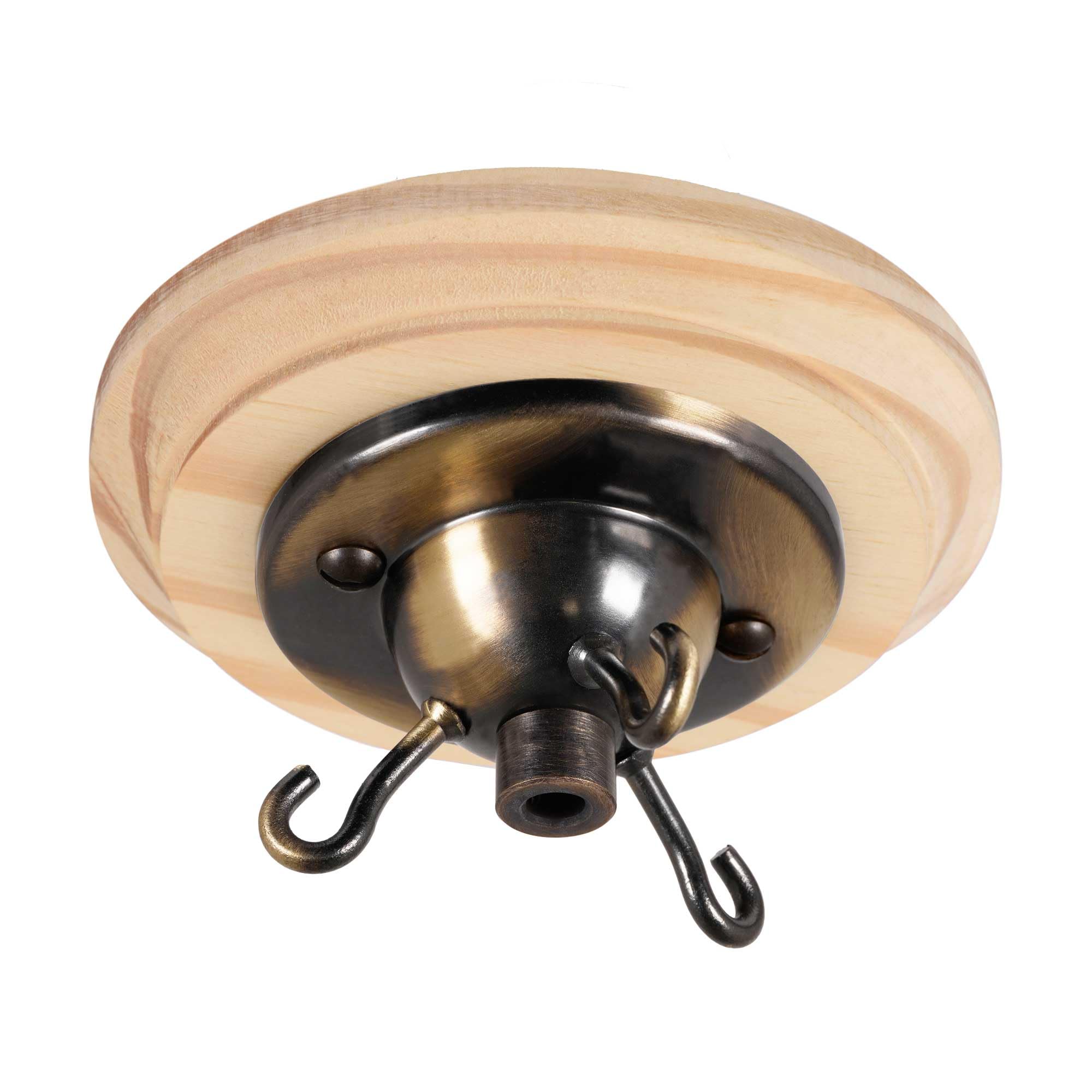 Elektek Brushed Antique 3 Hook Ceiling Rose Kit With Matching Screws Cord Grip And Wood Ceiling Pattress Brass
