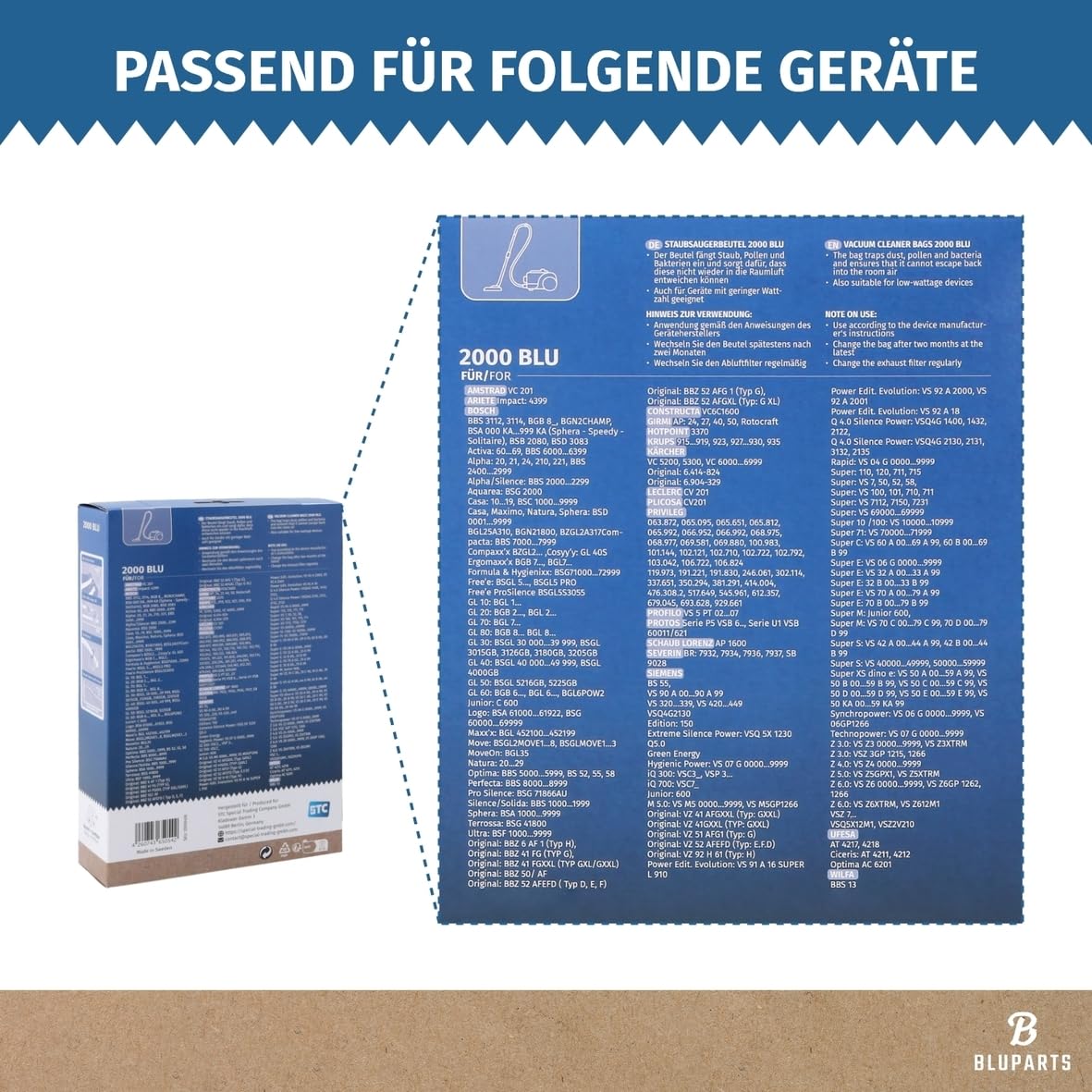 Bluparts Filterbeutel – 5 Stück Inkl. Vorfilter, Passend Wie Bosch 17003048 Für Bodenstaubsauger Typ G ALL BBZ41FGALL