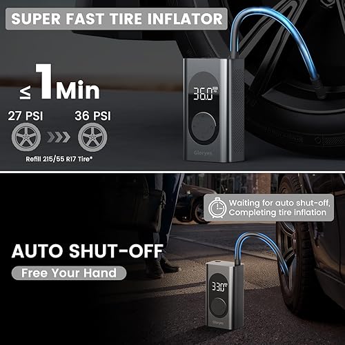 Miniatura 4 de Gloryes Inflador de neumáticos inalámbrico, compresor de aire portátil, bomba de aire de neumáticos para automóvil portátil, bomba de neumáticos de