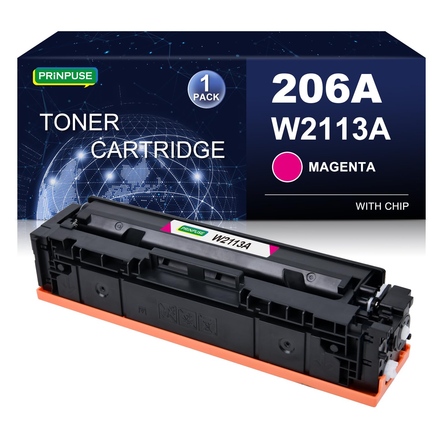 PRINPUSE 206A Magenta Toner Cartridge Compatible for HP 206A 206X W2113A W2113X for HP Color LaserJet Pro M255dw MFP M282nw M283cdw M283fdw