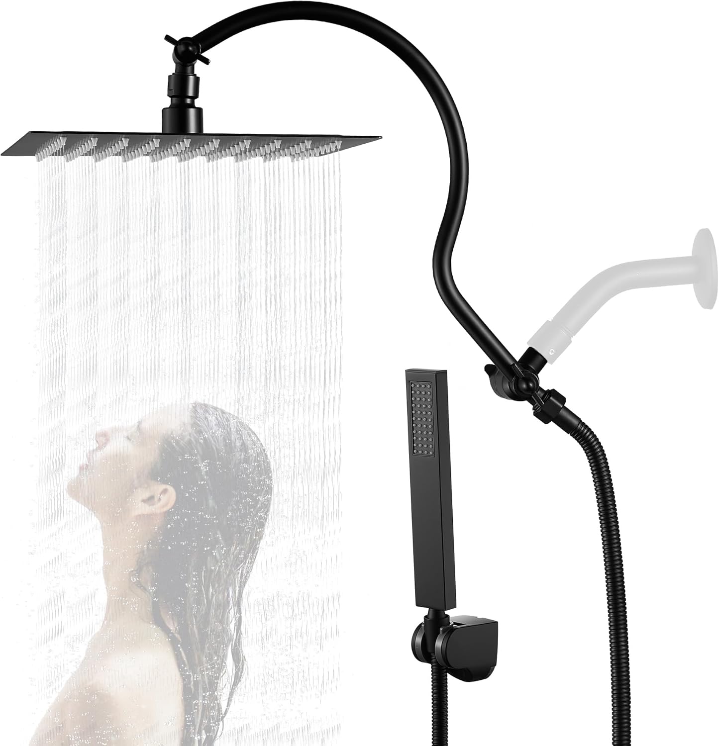 Fransiton Black Shower Head Handle Set, 10 Inch Square Shower Head with