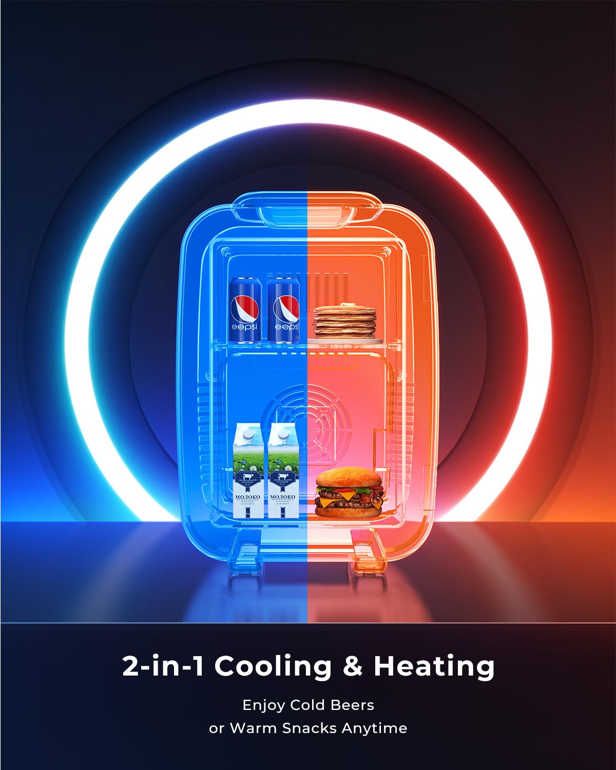 BEICHEN Mini Kühlschrank, 4L / 6 Dosen Leise Minikühlschrank, 7 RGB Lichtmodi, 2in1 Kühl- und Warmhaltefunktion für Getränke & Skincare, AC 220V / DC 12V, Mini Fridge für Gaming, Büro, Auto (Schwarz)