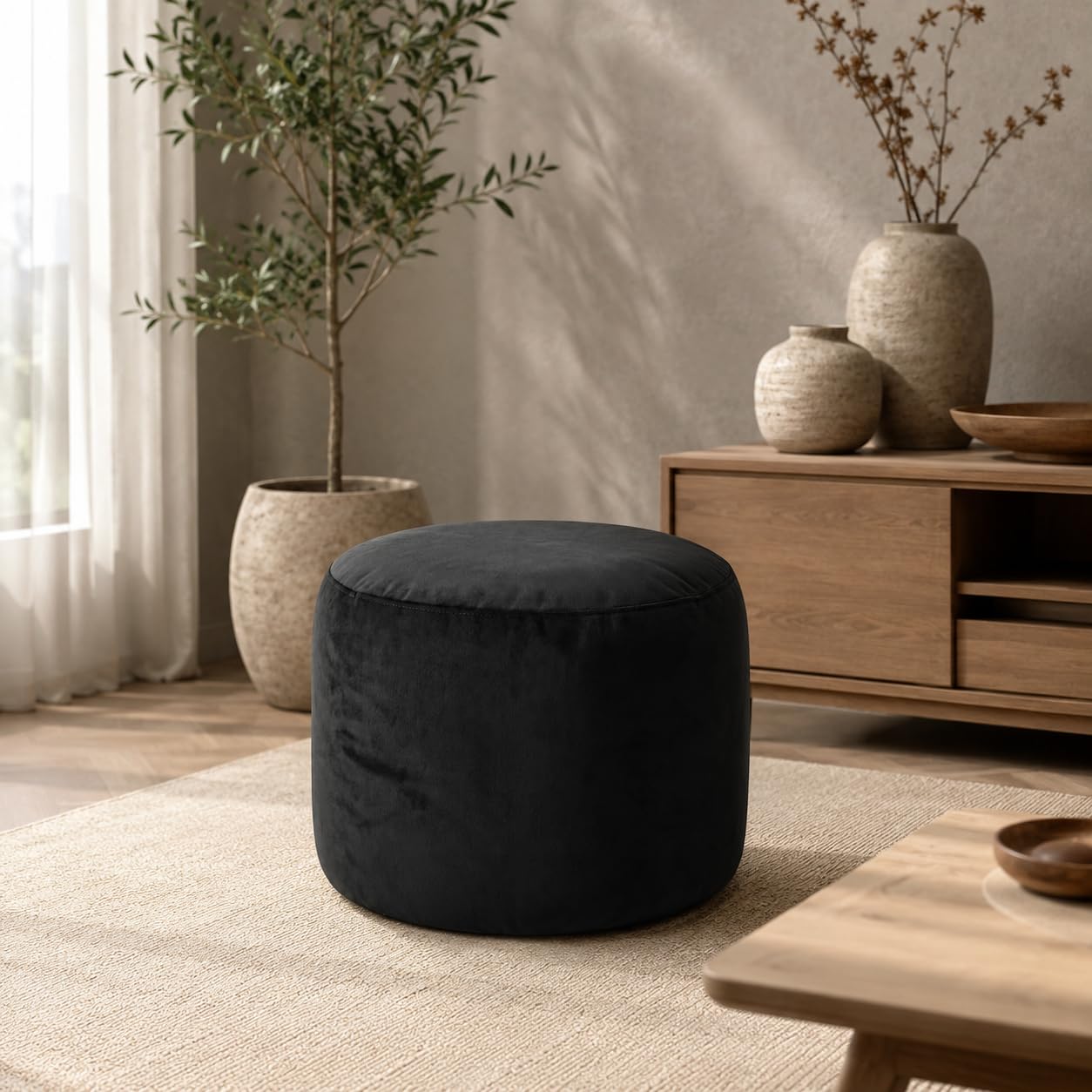 Allbag Pufa Okrągła Velvet 240 g/m² Podnóżek Różne Kolory (Czarny)