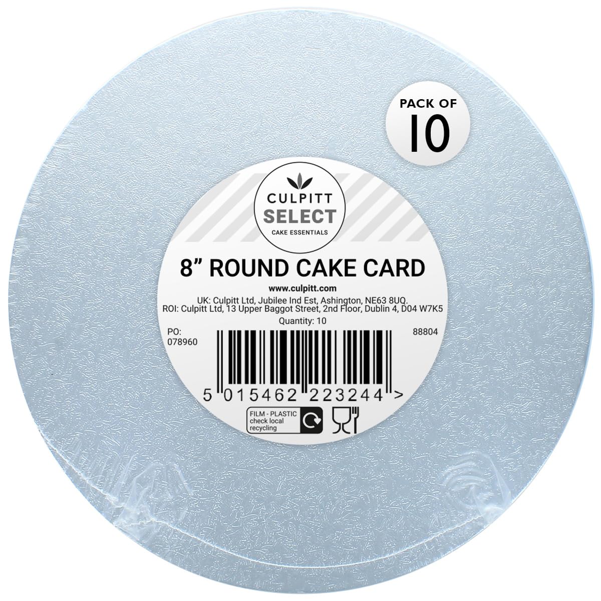 Culpitt Silver Select 8" 3Mm Round Cake Boards, 3Mm Double Thick Cards For Celebration Desserts, Birthday Treats, Cupcakes, And More! 8 Inch, Pack Of 10