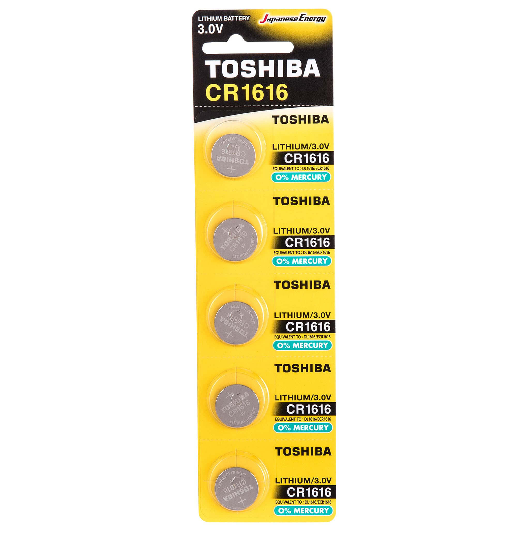 TOSHIBA CR1616 3V Lithium Coin Cell Battery Pack of 5