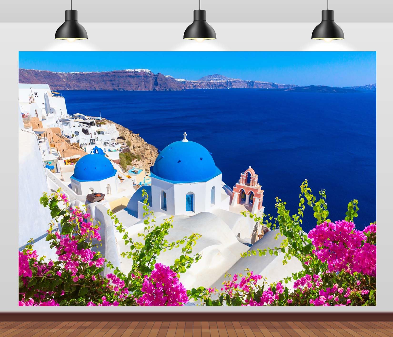 CORFOTO 10x8ft Greece Santorini Island Backdrop Greek Oia Village Sea Landscape Backdrop Greece Themed Wedding Birthday Party Decoration Photography
