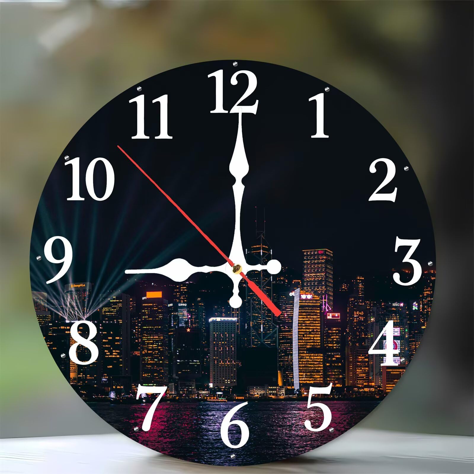 Horloge murale pour cuisine et salon motif ville balnéaire en bois de 35 cm