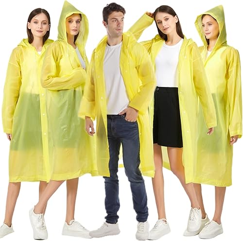 Miniatura 33 de Ponchos de lluvia para adultos reutilizables, paquete de 2 a 5 impermeables para mujeres y hombres, abrigo impermeable con capucha con cordón