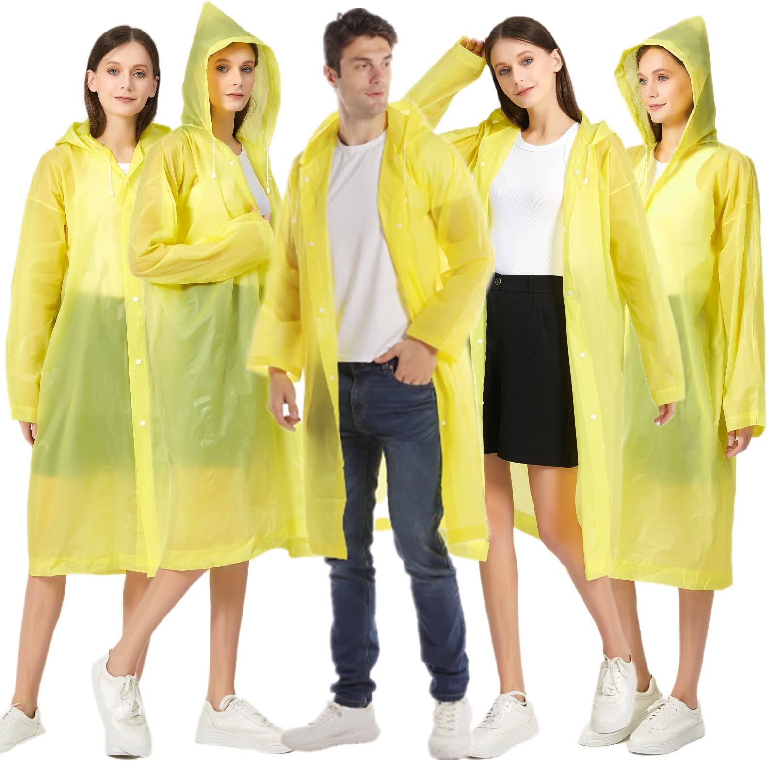 YUNLOVXEEAdult Raincoat Poncho for Women Men - 2 Pack Reusable Waterproof Rain Coat Poncho Jacket Suit Gear, Clear Black Yellow Color