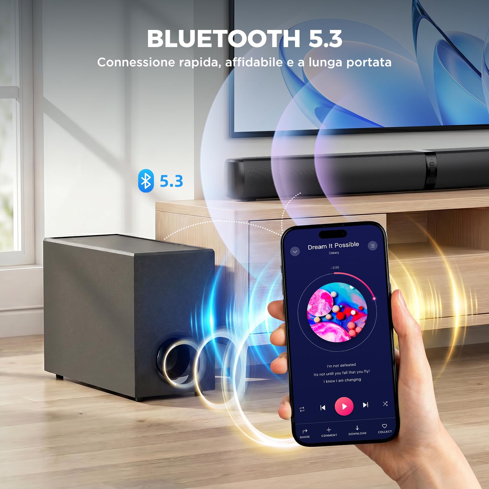 GarageRock Barre de Son avec Subwoofer pour TV, 110 W Peak 2-en-1 Présentateur avec Adjustable Deep Bass, Bluetooth 5.3/ARC/OPT/AUX, Surround Sound System pour TV/PC/Projecteurs/Cadeau, 1 Set