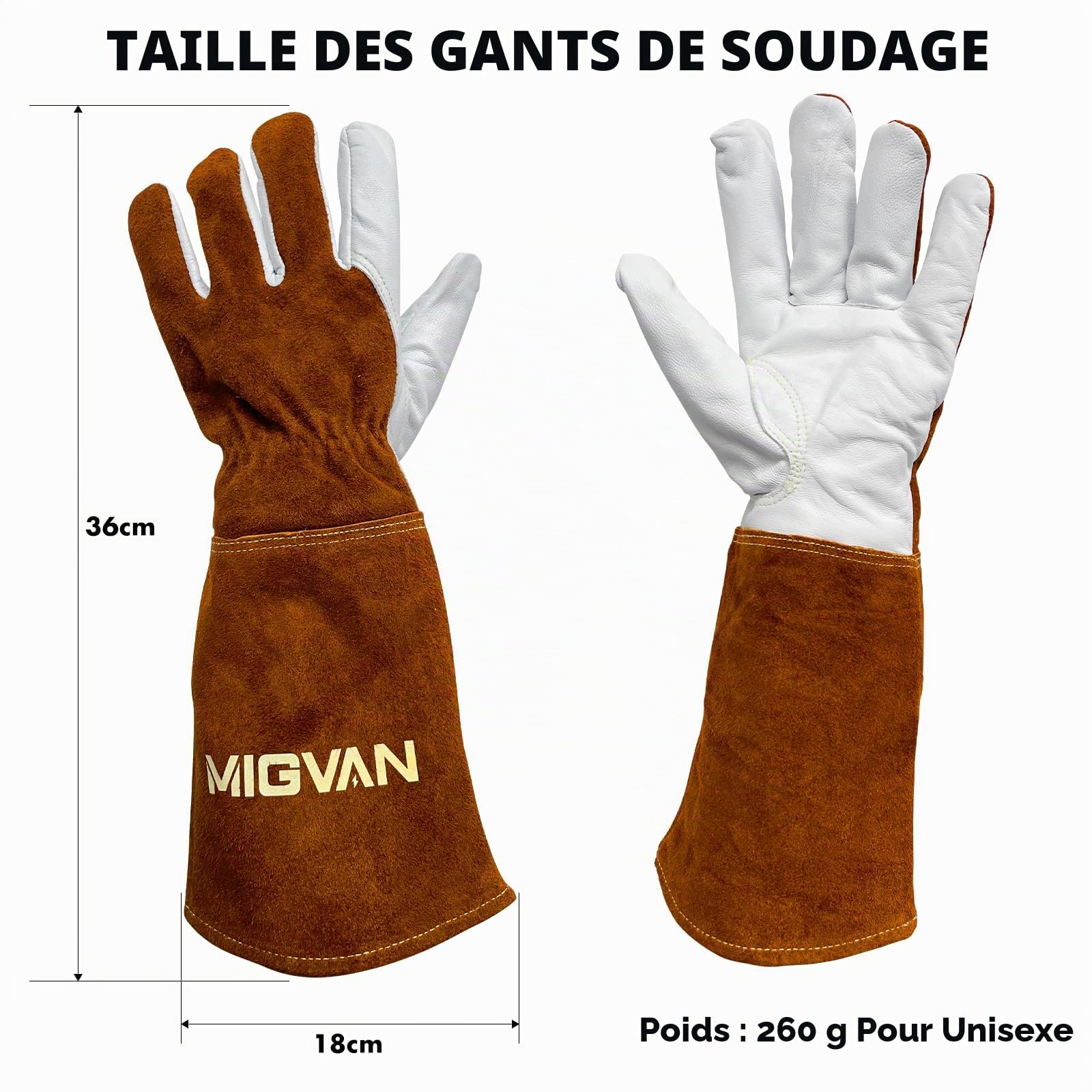 Gants de soudage en cuir de vache – Gants longs ignifuges pour soudage MIG/TIG, barbecue, cheminée, four et cuisine – Résistants à la chaleur, unisexe, taille M