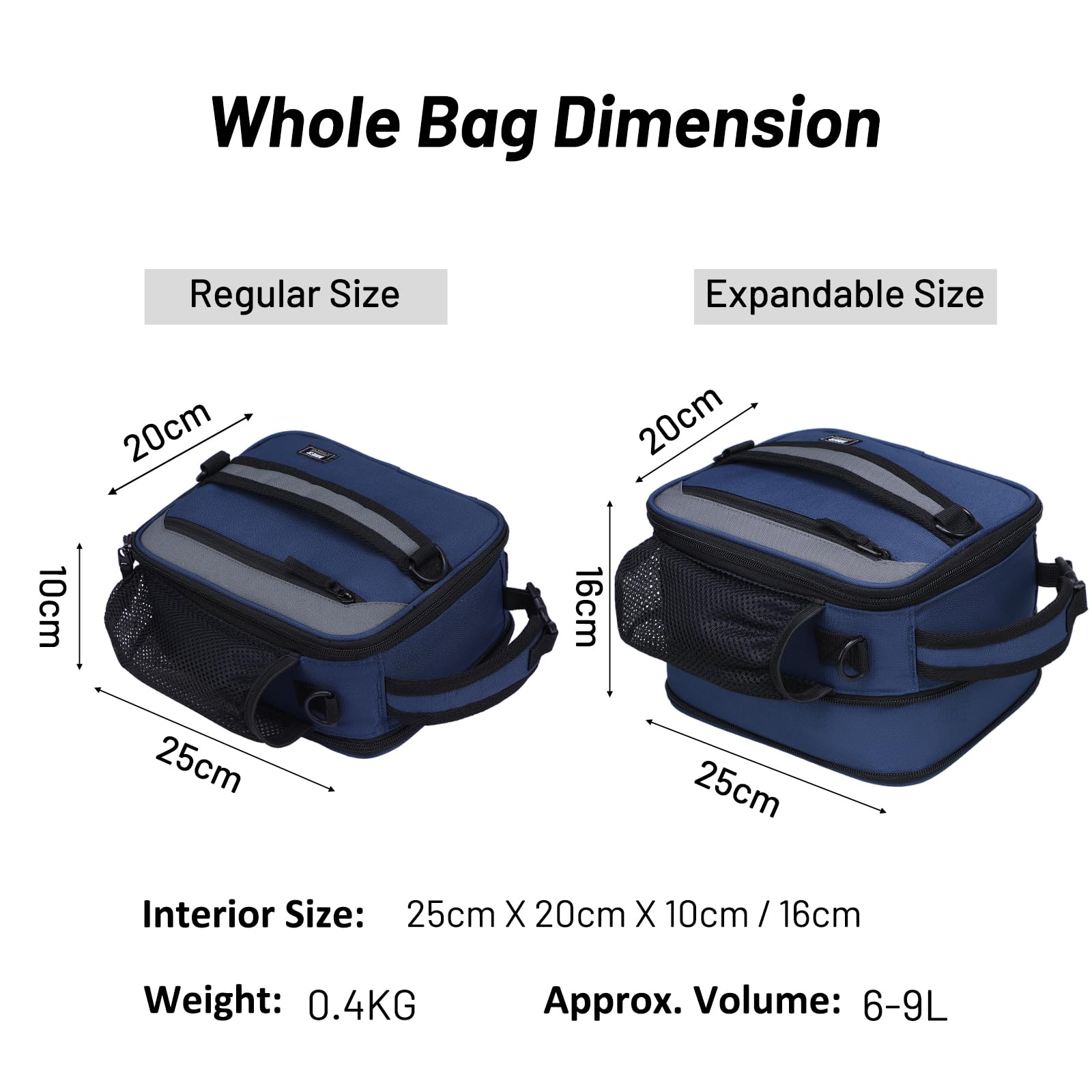 MIER Lunch Bag Small Cool Bag Expandable Cooler Bag for Women Men Insulated Lunch Box for Work School Picnic 6-9L, Blue - Image 3